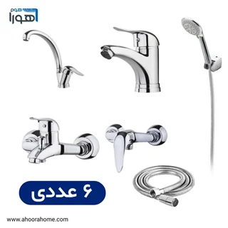 پک کامل شیرآلات اهرمی 6عددی همراه با علمدوش و شلنگ توالت