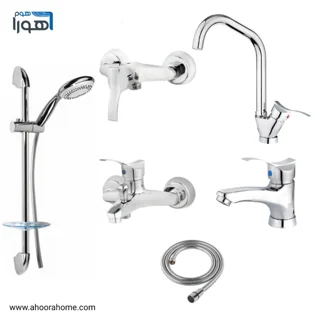 ست شیرآلات 6تکه آلنر ALNER مدل موج همراه با علمدوش و شیلنگ توالت