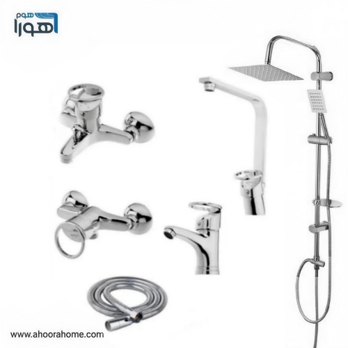ست شیرآلات آلنر مدل لوکا (النگویی) به همراه علمدوش دوکاره استیل و شلنگ توالت