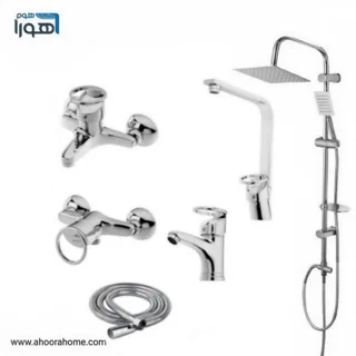 ست شیرآلات آلنر مدل لوکا (النگویی) به همراه علمدوش دوکاره استیل و شلنگ توالت