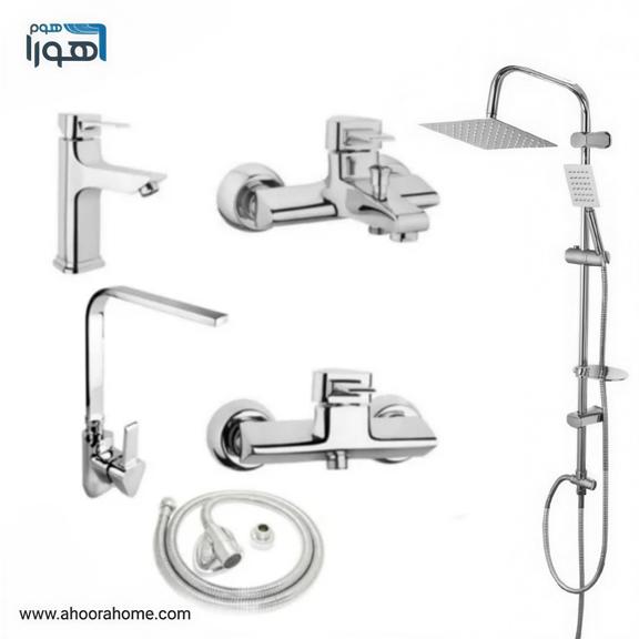 پک شیرآلات مدل یلدا کروم مجموعه 6عددی همراه با علمدوش استیل