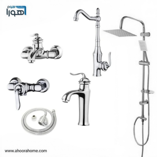 پک شیرآلات بارسا مدل بامبو کروم مجموعه 6عددی همراه با علمدوش استیل