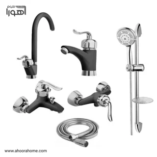 پک شیرآلات مدل آوا مشکی کروم مجموعه 6عددی