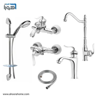 ست شیرآلات 6عددی بارسا مدل بامبو همراه با علمدوش و شلنگ توالت AHOORA HOME