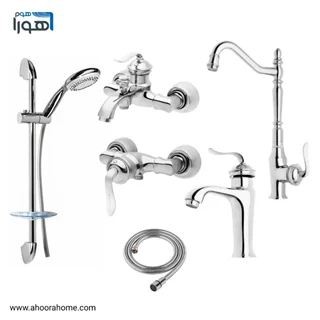 ست شیرآلات 6عددی بارسا مدل بامبو همراه با علمدوش و شلنگ توالت AHOORA HOME