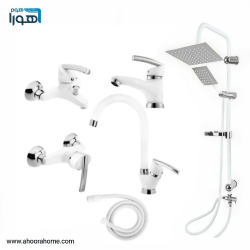 پک شیرآلات مدل تنسوپلاس سفیدکروم همراه با علمدوش استیل