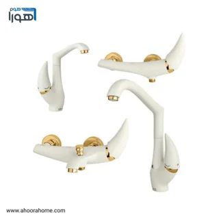 ست شیرآلات راسان مدل هیپو سفیدطلایی RASAN