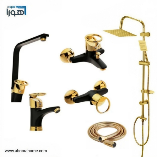 پک شیرآلات آلنر مدل لوکا النگویی مشکی طلایی با علمدوش استیل