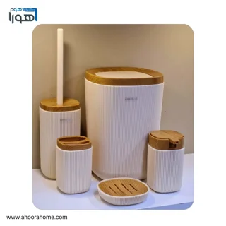 ست سرویس بهداشتی 5پارچه کنتراست مدل روما وانیل طرح چوب