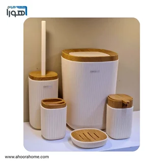 ست سرویس بهداشتی 5پارچه کنتراست مدل روما وانیل طرح چوب