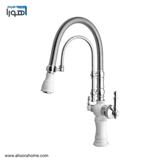 شیرظرفشویی دومنظوره (دوکاره) فنری بارسا رنگ سفیدکروم مدل بیزانس