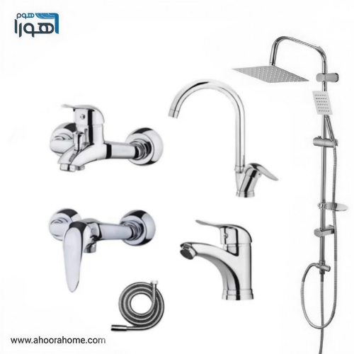 پک 6عددی شیرآلات آلنر مدل سورن عصایی کروم با علمدوش استیل