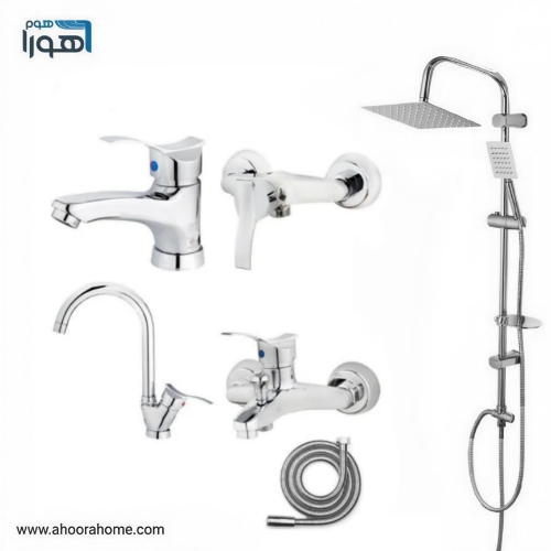 پک شیرآلات مدل موج (علم عصایی) همراه با علمدوش استیل