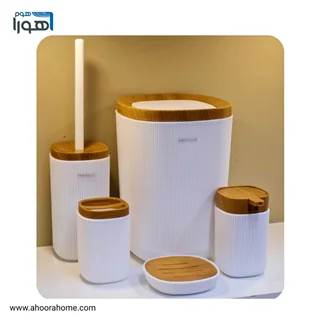 ست سرویس بهداشتی 5پارچه کنتراست مدل روما سفید طرح چوب
