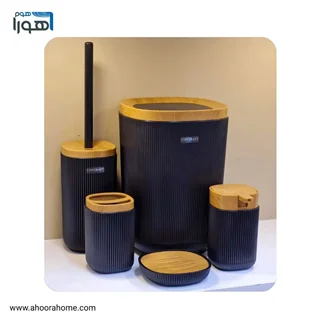 ست سرویس بهداشتی 5پارچه کنتراست مدل روما مشکی چوب